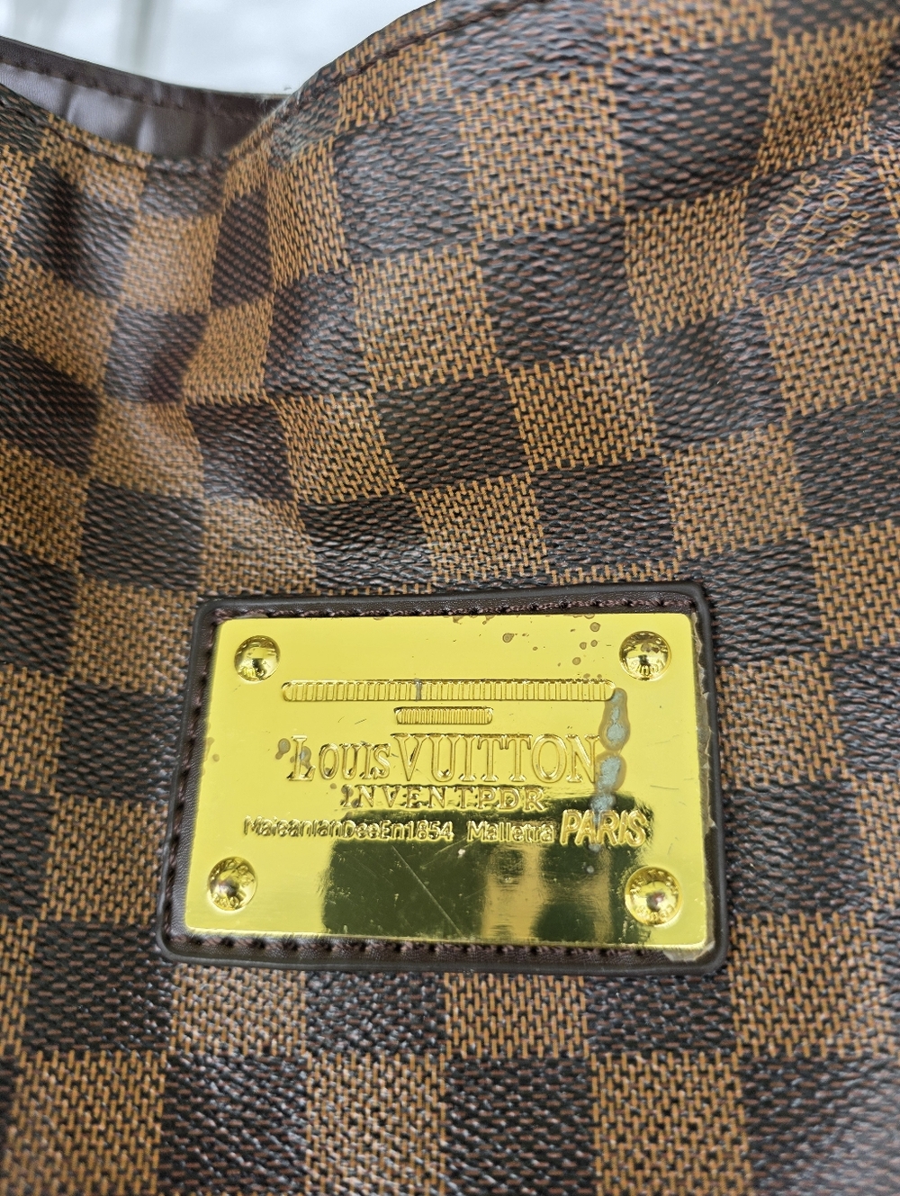 Louis Vuitton Brown Checkered Shoulder Top Handle Bag Women 11x13 Inches - Picture 4 of 15